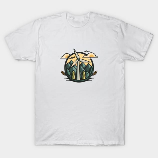 Greenbubble's Wind Turbine Cartoon Print - Plant a Tree for the Planet! T-Shirt by Greenbubble